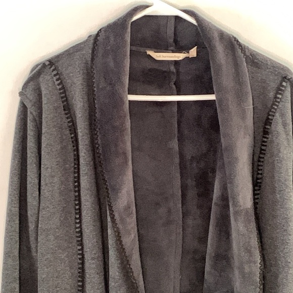 Soft Surroundings charcoal grey open front jacket with blanket stitching - Picture 2 of 10